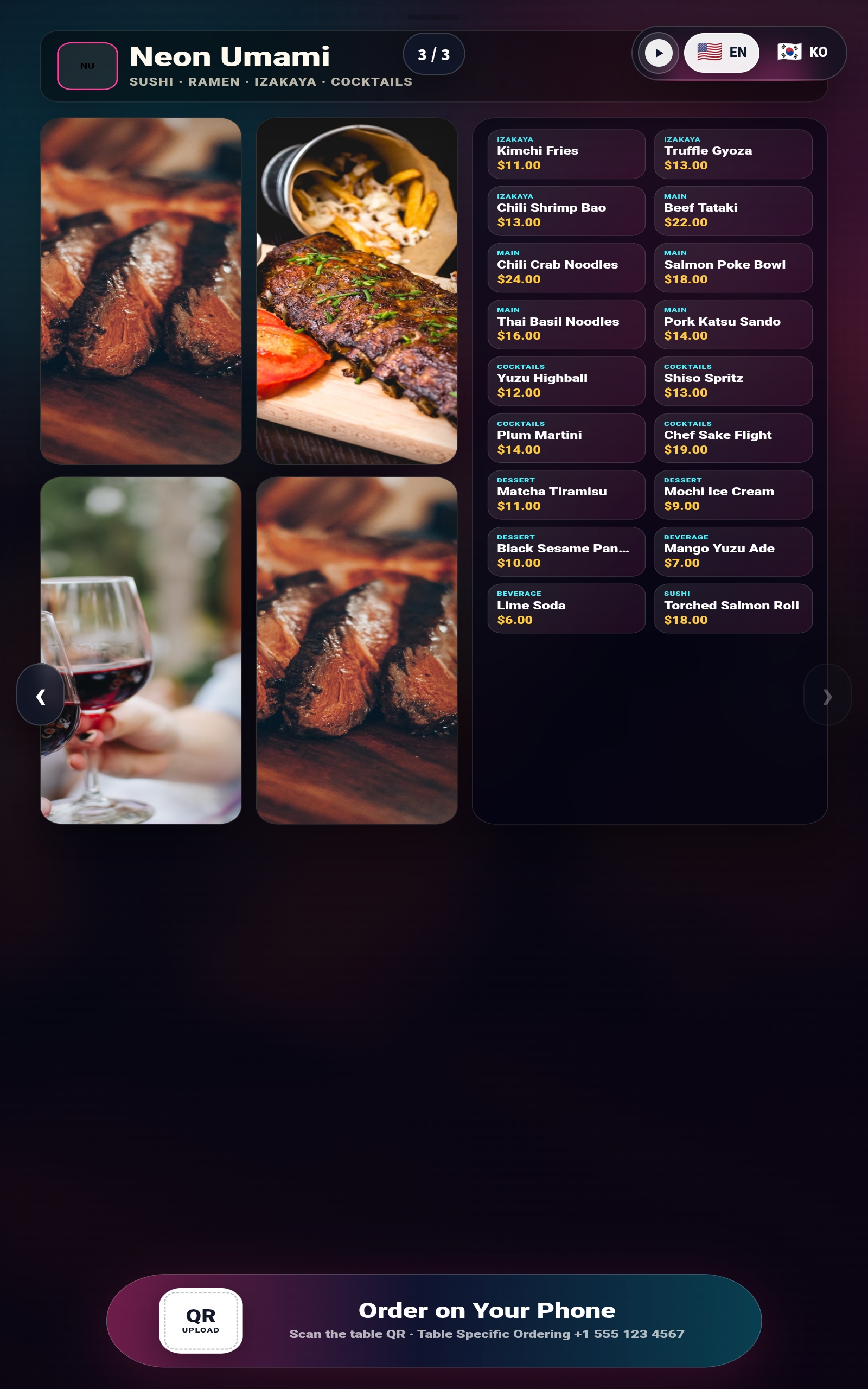 Neon Umami Asian fusion tablet menu board page 3