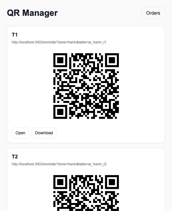 QR manager screen showing table-specific QR codes