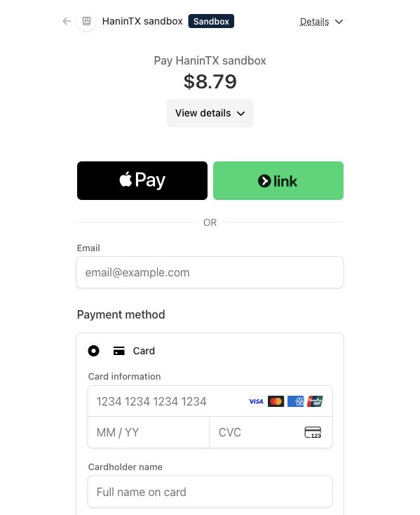 Stripe Checkout payment screen for QR order